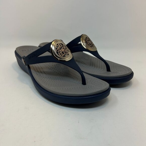 Crocs Sanrah Circle Slide Wedge Flip Sandal Women's 10 Navy Blue Gray - Picture 4 of 9